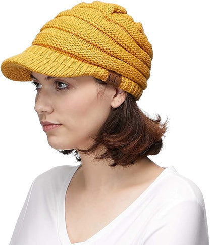 C.C Hatsandscarf Exclusives Women's Ribbed Knit Hat with Brim (YJ-131)(YJ-2023)