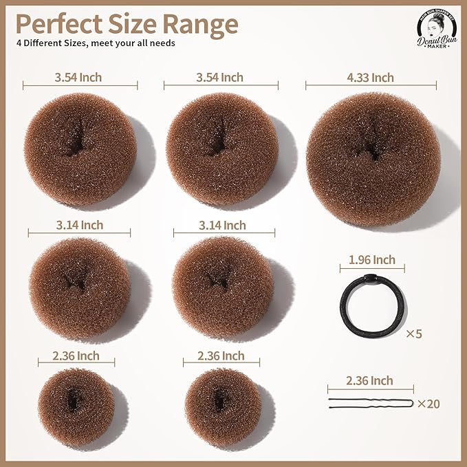 Teenitor Hair Bun, Bun Maker, Hair Donuts for Buns, Ballet Bun Maker for Kids,7pcs, Light Brown