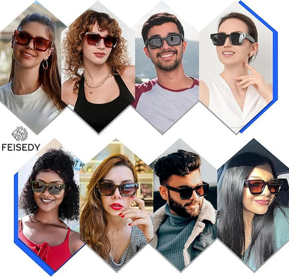 FEISEDY Retro 90s Square Sunglasses for Women Men Trendy Chunky Rectangle Sunglasses UV400 Protection B2385