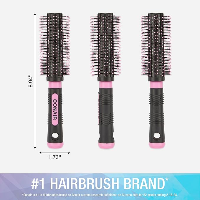Conair Salon Results Round Hairbrush - Hair brush for blow out - blowdryer brush - features nylon bristles - Adds body and fullness - suitable on all lengths - Pink/Black