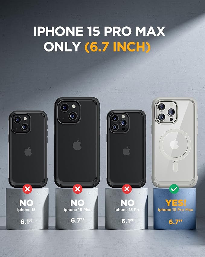 Miracase Magnetic for iPhone 15 Pro Max Case 6.7'' [Compatible with Magsafe] Full-Body Drop Proof Phone Case for iPhone 15 Pro Max with Built-in 9H Tempered Glass Screen Protector,Grey Titanium