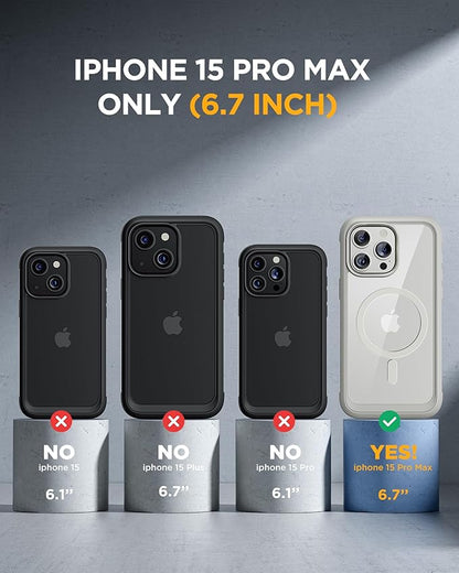 Miracase Magnetic for iPhone 15 Pro Max Case 6.7'' [Compatible with Magsafe] Full-Body Drop Proof Phone Case for iPhone 15 Pro Max with Built-in 9H Tempered Glass Screen Protector,Grey Titanium