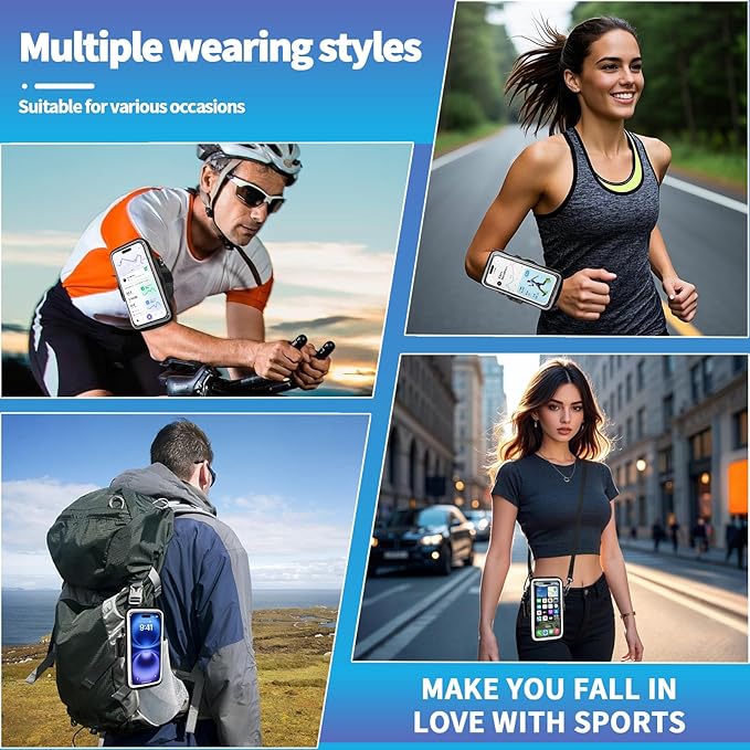 Running Phone Holder, Cell Phone Armband, Clear Crossbody Phone Pouch Purse with Adjustable Strap, Arm Bag with Carabiner, Fits iPhone 16/15/14 Pro Max & Galaxy S25 S24 S23[Up to 7.0 inch]