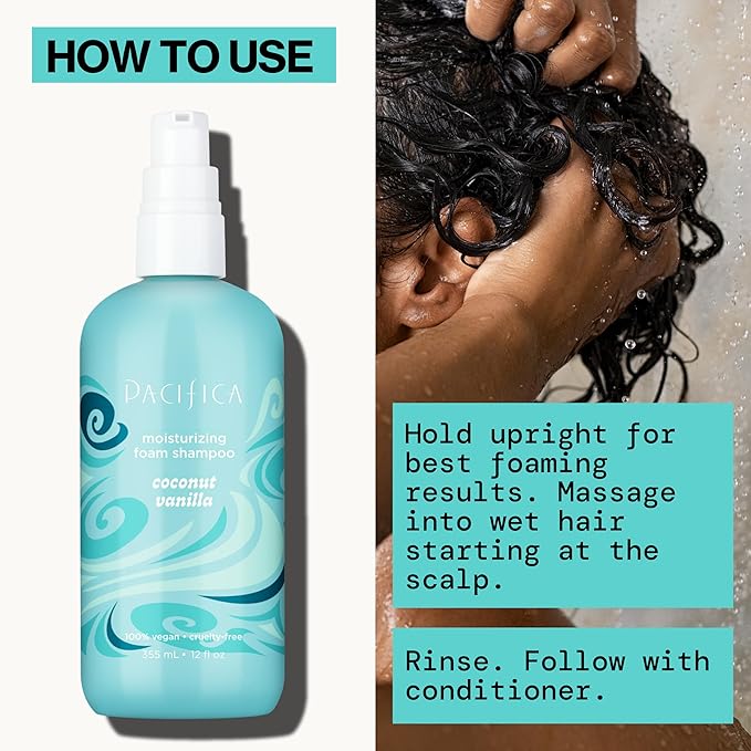 Pacifica Coconut Vanilla Moisturizing Foam Shampoo – Hydrating Foaming Shampoo for Dry, Dull or Damaged Hair, Lightweight Lather, Sulfate-Free Clean Beauty Vegan & Cruelty-Free Dermatologist Tested
