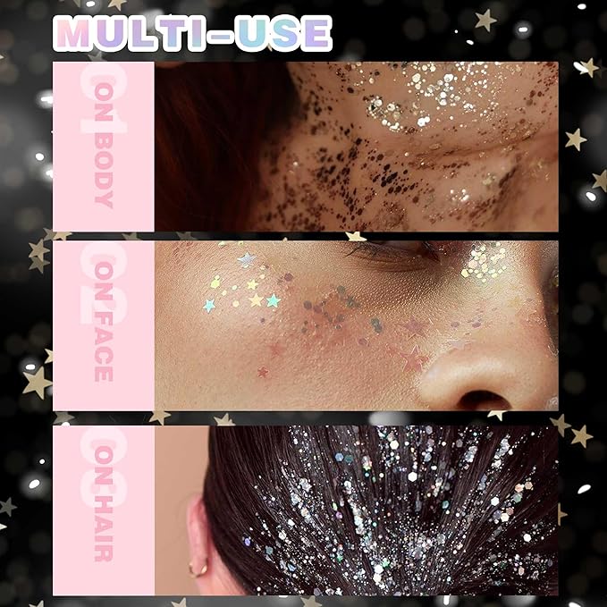 Holographic Body Glitter Gel - Cosmetic-Grade, Color Changing Long-Lasting Glitter for Face, Body, and Hair, Safe and Easy to Use, Perfect for Festivals Parties (Green Bubble)