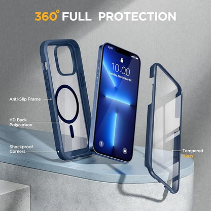Miracase Magnetic Glass for iPhone 13 Pro Case,Compatible with MagSafe,Full-Body Bumper with Shockproof Military-Grade,Built-in 9H Tempered Glass Screen Protector for iPhone 13 Pro,Dark Blue