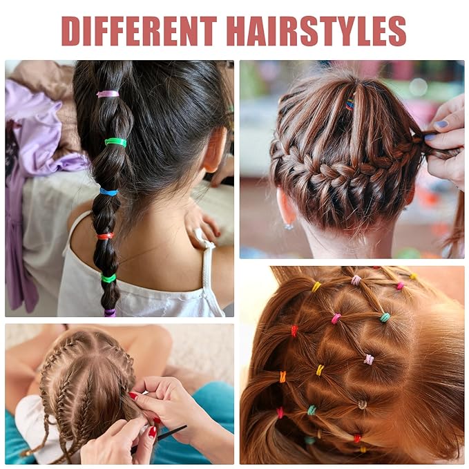 2400 Pcs Rubber Bands for Hair, Small Rubber Bands with Hair Styling Tools Colorful Elastic Hair Ties for Baby Girl Toddler Hair Accessories Stocking Stuffers for Girls Women