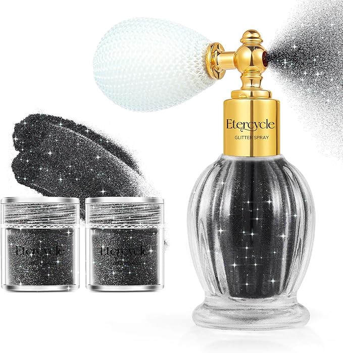 Etercycle Glitter Body Spray, Black Face Glitter for Women, Long-Lasting and Quick-Drying Shimmering Powder Extra Fine Glitter for Highlighter Makeup Festival Party Concert Rave Accessories