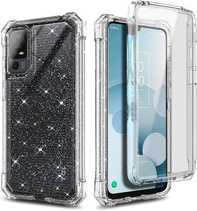 NZND Designed for TCL 40 XE 5G Case, TCL 40 X 5G with [Built-in Screen Protector], Full-Body Protective Shockproof Rugged Bumper Cover, Impact Resist Case (Crystal Glitter Clear)
