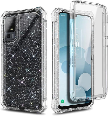 NZND Designed for TCL 40 XE 5G Case, TCL 40 X 5G with [Built-in Screen Protector], Full-Body Protective Shockproof Rugged Bumper Cover, Impact Resist Case (Crystal Glitter Clear)