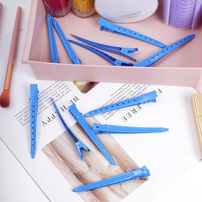 24 Packs Duck Bill Clips, Bantoye 3.35 Inches Rustproof Metal Alligator Curl Clips with Holes for Hair Styling, Hair Coloring, Dark Blue
