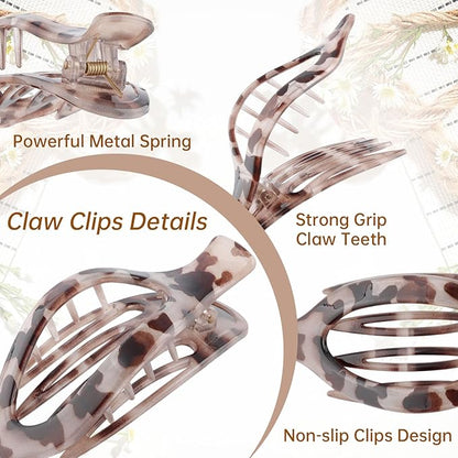 French Concord Hair Clips Claw - 6Pcs Side Slid Flat Hair Clips for Volume Strong Hold No Slip Grip Hair Claw Clips for Women Girls Thick Thin Hair (Leopard pattern)