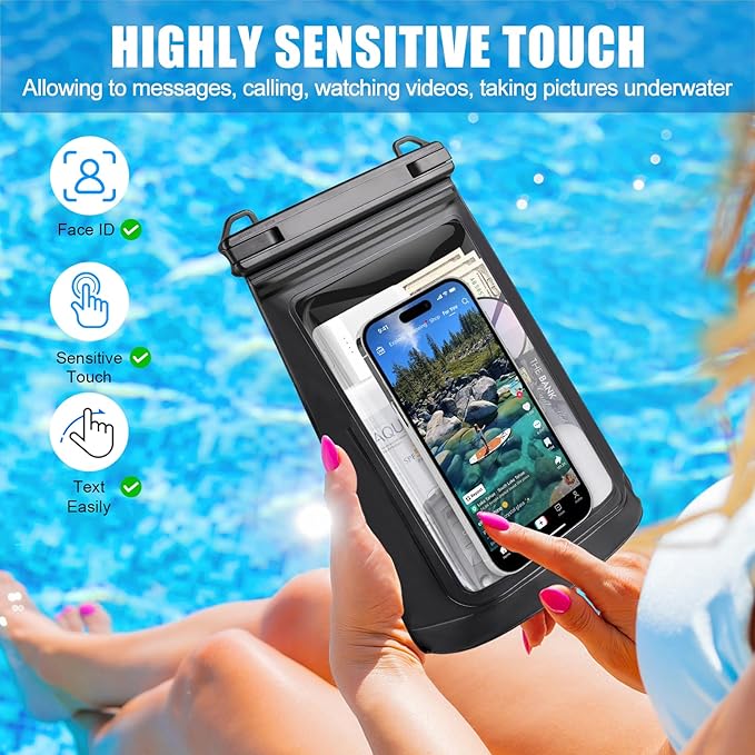 2L Large Waterproof Phone Pouch - [Oversized] [Floating] Waterproof Pouch for iPhone Galaxy Google and More, IPX8 Waterproof Dry Bag for Beach Vacation Belongings, Black