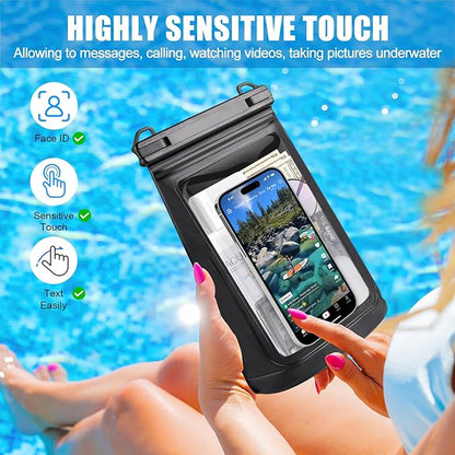 2L Large Waterproof Phone Pouch - [Oversized] [Floating] Waterproof Pouch for iPhone Galaxy Google and More, IPX8 Waterproof Dry Bag for Beach Vacation Belongings, Black