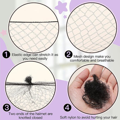 FANDAMEI 30cm Hair Net for Kids, Invisible Hair Nets 20PCS with 40PCS U Shaped Hair Pins, Hair Nets for Buns, Bun Hair Nets for Ballet Girls Hair Accessories Set for Women, Girls-Black
