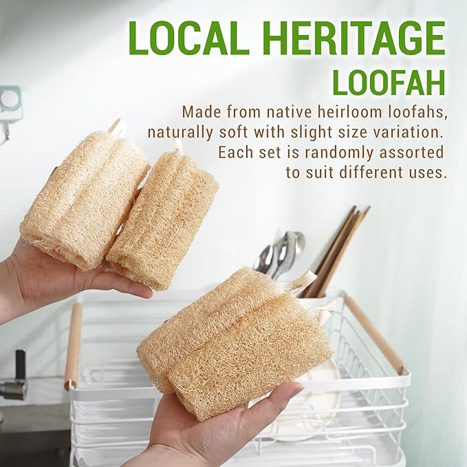 Natural Vietnamese Loofah Sponge, 100% Plant-Based Luffa Exfoliating Body Scrubber for Shower, Multi-Functional for Kitchen, Ideal for Men & Women, Spa & for Pet (6 Pack)