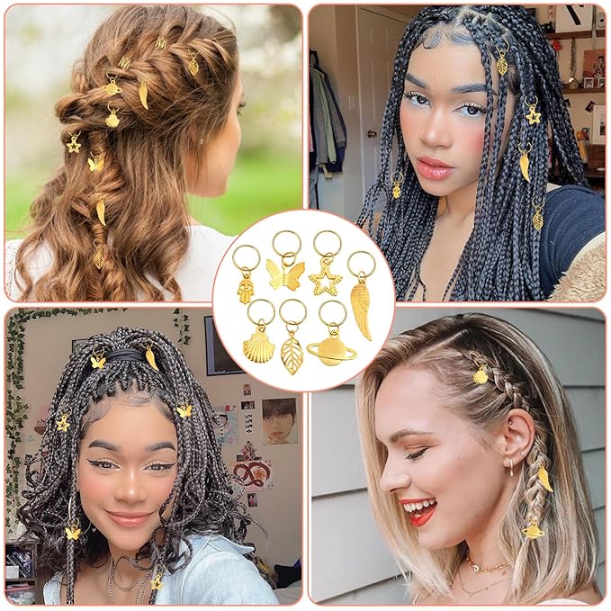 280 Pcs Hair Jewelry for Women, Hair Charms Cuffs Beads for Braids Loc Jewelry for Dreadlocks, Adjustable Gold Braids Coils Rings Decoration for Dreadlock Accessories