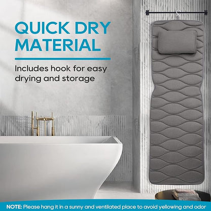 OMYSTYLE Full Body Bath Pillow, Bath Pillows for tub with Mesh Washing Bag & 21 Non-Slip Suction Cups, Spa Bathtub for Head Neck Shoulder and Back Support - 5D Air Mesh & Quick Drying | Gray