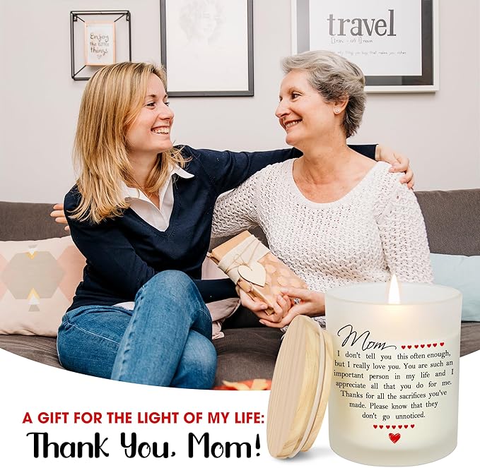 TEEZWONDER Mothers Day Gifts for Mom from Daughter Son - Long Lasting Vanilla Lavender Candle 10 oz - Mom Birthday Gifts for Women Mama, Present for Stepmom Mother-in-Law