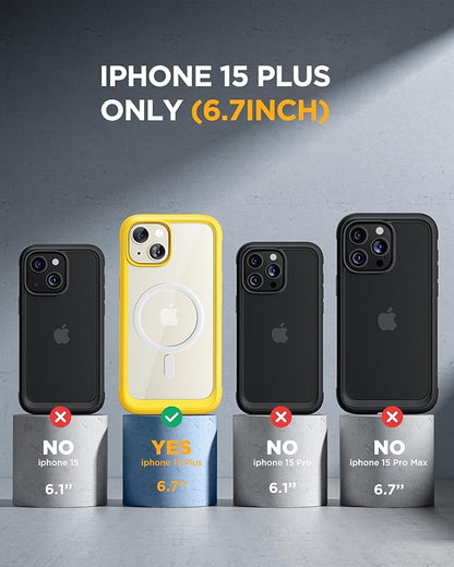Miracase Magnetic for iPhone 15 Plus Case 6.7'' [Compatible with Magsafe] Full-Body Military Drop Proof 15 Plus Phone Case Cover with Built-in 9H Tempered Glass Screen Protector,Magnetic Yellow