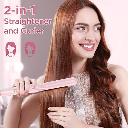 5 in 1 Wand Curling Iron-Curling Wand Set with Hair Straightener, 3 Barrels Hair Crimper Iron, 3 Ceramic Curling Irons (0.35 "-1.25"), 2 Temps Fast Heat Hair Curler Waver with Glove & Clip-Light Pink