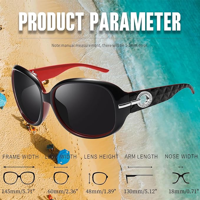 Joopin Big Womens Sunglasses Polarized Trendy Sun Glasses Large Rectangle UV Protection Rhinestone Sunnies