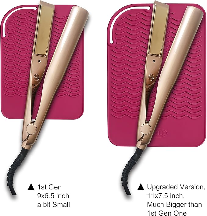 11" X 7.5" Large Size Heat Resistant Silicone Travel Mat for Hair Straighteners, Curling Irons, Flat Irons - Rose Pink