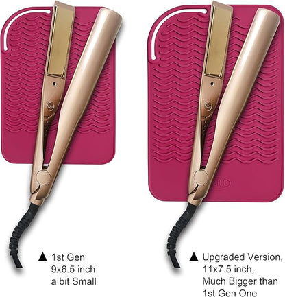 11" X 7.5" Large Size Heat Resistant Silicone Travel Mat for Hair Straighteners, Curling Irons, Flat Irons - Rose Pink