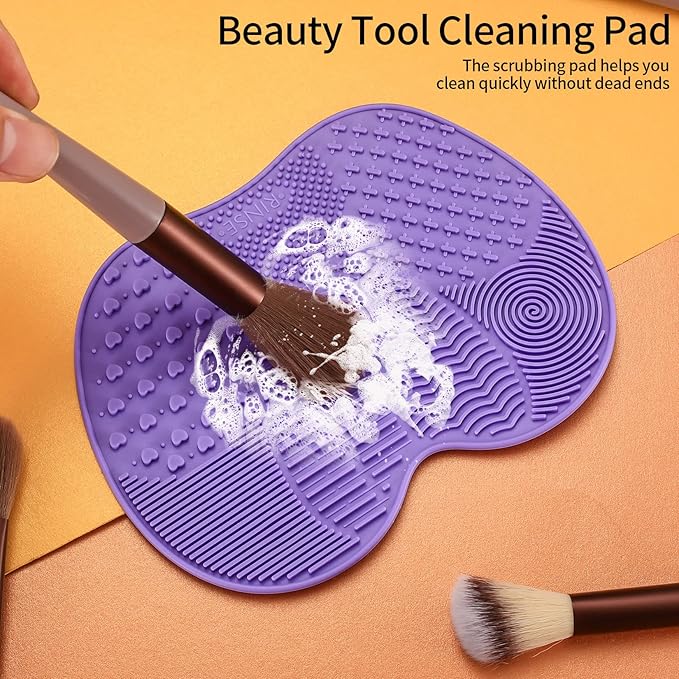 2 Pcs Silicone Make Up Brush Cleaning Mat, Makeup Brush Cleaner Mats, Cosmetic Cleaning Pads, Portable Washing Tool with Suction Cup for Makeup Cosmetic Brushes