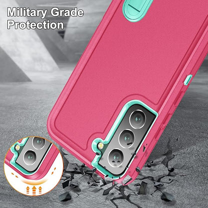 for Samsung Galaxy S22 Plus Case Galaxy S22+ Case with Kickstand Case 3-Layer Military Grade Protective Case Cover Silicone Rugged Shockproof for Galaxy S22 Plus S22+ Phone Case Rose Red+Cyan