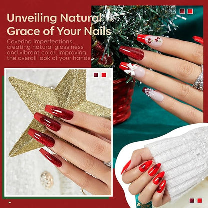 modelones Gel Nail Polish Set 2 Pcs 15 ML Red Cat Eye Gel Nail Polish Glitter Shimmer Red Polish Soak Off LED Spring Art Nail Kit Manicure Salon DIY Nails Gift For Women