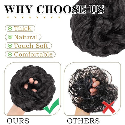 MORICA 1PCS Messy Hair Bun Hair Scrunchies Extension Curly Wavy Messy Bun Hair Synthetic Chignon Hairpieces for Women (2#(Natural Black))