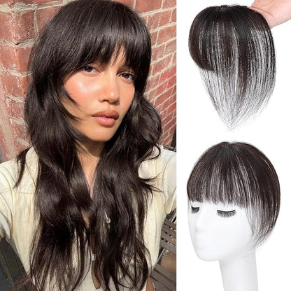 NAYOO Clip in Bangs-Brown Black Human Hair 360° Cover Wipsy Bangs Hair for Women, 2 Secure Clips in Full Fringe Hair Toppers for Women Girls Daily Wear (Brown Black)