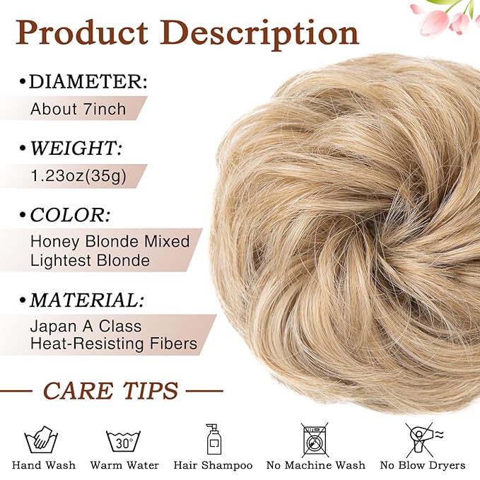 MORICA 1PCS Messy Hair Bun Hair Scrunchies Extension Curly Wavy Messy Synthetic Chignon for Women (27/613#)