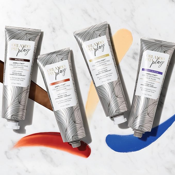 ORLANDO PITA PLAY Ampli-Tint Color Deposit Hair Mask, Temporary Hair Color Treatment that Revives Hair Color, Adds Shine, & Prevents Fading, Copper Red, 4 Fl Oz.