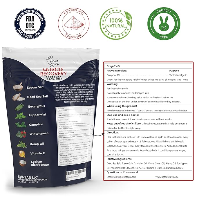 Muscle Care Foot Soak with Epsom Salts – Refreshing Blend for Relaxation & Foot Care – Helps Soften Skin – Soothes Tired Feet, Invigorating Scent, Spa Pedicure – Made in USA – 16oz (Pack of 2)