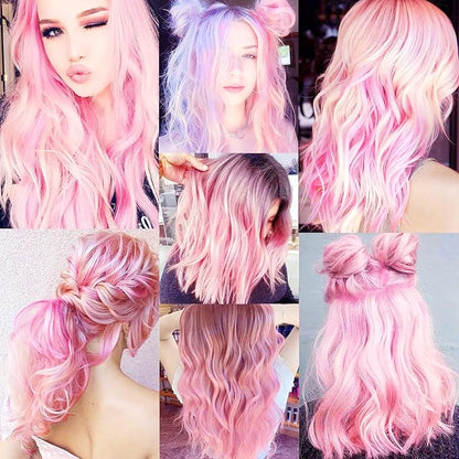 Ozzwolle 12 PCS Pink Hair Extensions Clip in, Party Highlights Clip in Hair Extensions 22 Inch Long Straight Hairpieces for Girls Kids Women Favor Gifts (Pink)