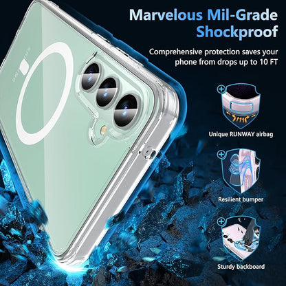 OWKEY Design for Galaxy S23 FE Case 6.4'', Magnetic Galaxy S23 FE Case for Magsafe with Screen Protector [Military-Grade Protection] Shockproof Phone Case S23 fe Slim Protective case S23 FE 5G, Clear