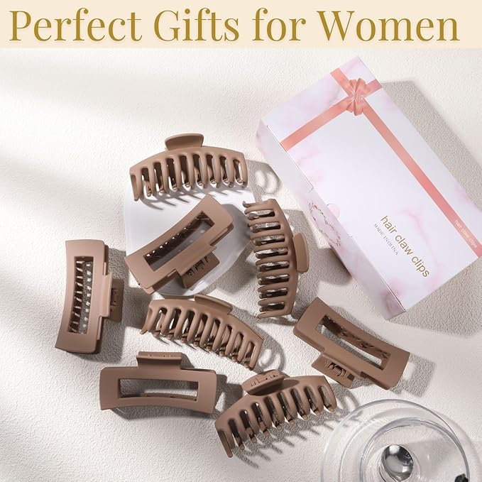 Light Brown Hair Clips for Women - 8 Pack 4.3 Inch Large Hair Claw Clips for Women Thin Thick Curly Hair, Big Matte Banana Clips,Strong Hold jaw clips