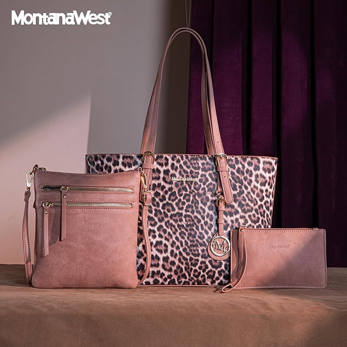 Montana West Purses for Women Tote Bag 3Pcs Set Leopard Print Satchel Handbags