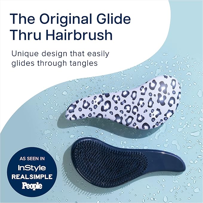 Crave Naturals Glide Thru Hair Brush - Detangler Brush for Curly, Straight, Wet or Dry Hair - Gentle Detangling Brushes for Adults, Kids, Toddlers - Hair Accessories for Women, 7.5"x3" - Blue Cheetah