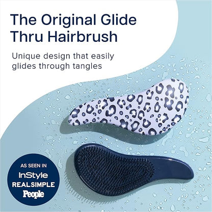 Crave Naturals Glide Thru Hair Brush - Detangler Brush for Curly, Straight, Wet or Dry Hair - Gentle Detangling Brushes for Adults, Kids, Toddlers - Hair Accessories for Women, 7.5"x3" - Blue Cheetah