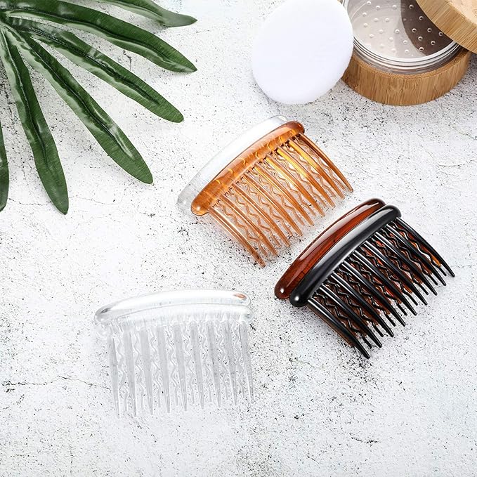 12 Pieces Plastic Teeth Hair Combs Tortoise Side Comb Hair Accessories(Black, Transparent, Dark Brown, Light Brown)