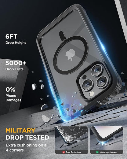 Miracase Magnetic for iPhone 15 Pro Max Case 6.7'' [Compatible with Magsafe] Full-Body Drop Proof Bumper Phone Case for iPhone 15 Pro Max with Built-in 9H Tempered Glass Screen Protector,Black