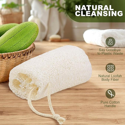 Natural Loofah Body Scrubber Sponge, Set of 3 Organic 5 Inch Luffa for Exfoliating & Smooth Skin Cleansing, Ideal for Men & Women, Spa & Shower Use