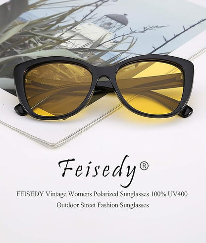 FEISEDY Polarized Vintage Sunglasses American Womens Square Jackie O Cat Eye Sunglasses B2451