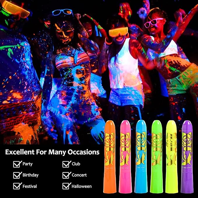 12 Pcs Glow in The Dark Body Face Paint Neon Glow in The Black Light UV Fluorescent Crayons Paint Sticks Makeup Kit for Kids Adults Halloween Masquerade Mardi Gras Blacklight Birthday Party