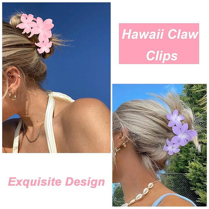 ANBALA 4PCS Flower Claw Hair Clips, Large Plumeria Hair Accessories for Women and Girls - Colorful Hawaiian Non-Slip Strong Hold Clips for Thick Hair