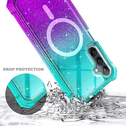 Designed for Samsung Galaxy A36-5G Phone Case, Magnetic Compatible with MagSafe, [Raised Corners Drop Protection] Shockproof Protective Bumper Cover (Glitter Aqua/Purple)