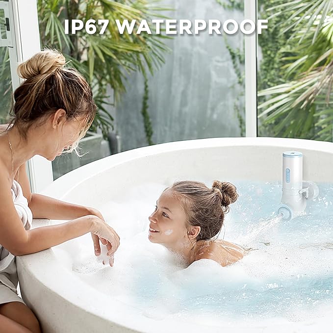 Bath Jet Spa, Cordless Portable Bathtub Accessories with 3-Level Adjustable Speed, Bubble Maker/Bath Jet Mode, Bathtub Jets for Home Spa, Relaxing (White-Blue)